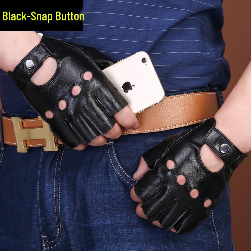 Herren Sommer Ziegenleder Halbfingerhandschuhe - Leicht, Rutschfest für Fitness, Autofahren, Radfahren und Motorradfahren