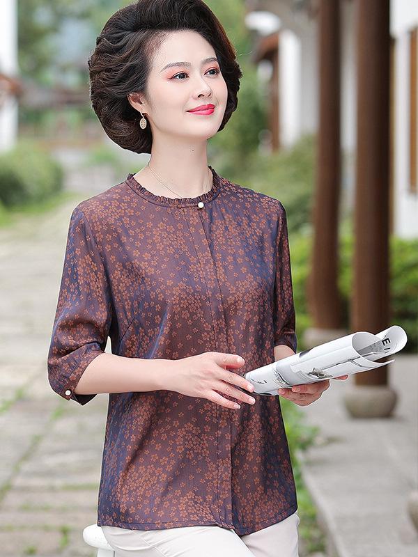

Elegant Summer Noble Shirt - 2026 Chinese Style Top for Middle-aged Ladies, Tummy-Concealing & Age-Reducing XL (105-120 Jin)