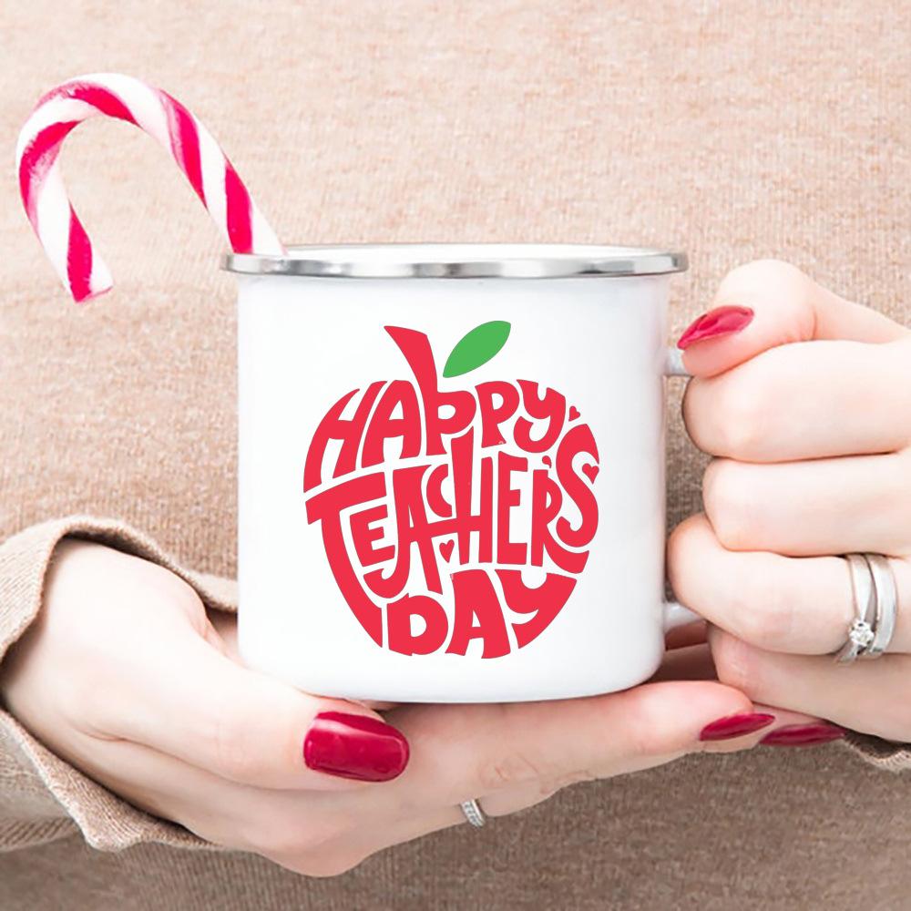 Happy Teachers' Day Best Original and Fun Teachers' Day Gifts Cup Drink Water Coffee Tea Mug White Enamel Printing Handled Cup