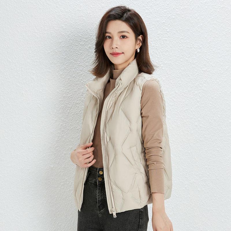Autumn and Winter Women's 90 Down Light Duck Down Waistcoat  Striped Down Jacket Plus Size Waistcoat