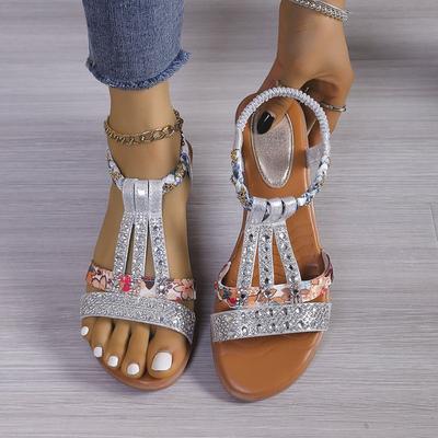 Summer Flat Bottom Water Diamond Fish Mouth Sandals Large Women's Shoes Fashionable Beach Shoes Comfortable