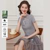 Bailuyu Women's Tencel 3D Beaded Mock Neck Short Sleeve Knit Sweater