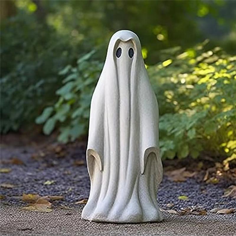 AEE4-Ghost Statue, White Resin Garden Ghost Sculpture Halloween Decorations, Ghost Figurines For Home Room Desk Decor A Easy To