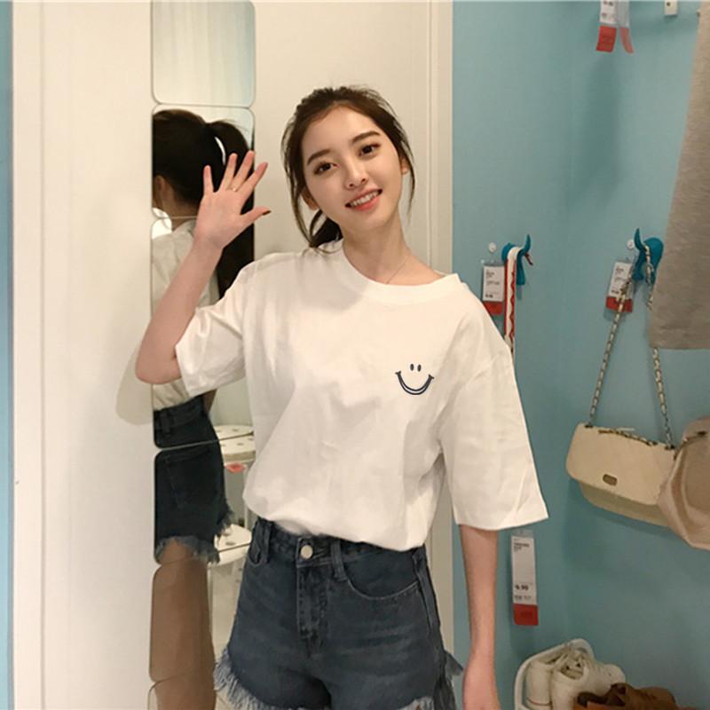 Vintage Funny Graphic Print High Street White Black Short Sleeved T-shirts for Women's Summer Casual Loose T Shirt Harajuku Streetwear Tshirt Y2k Tops