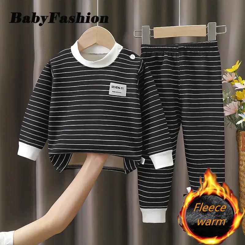 New Autumn Winter Kids Pajamas Baby Boys Girls Striped Thicken Warm T-shirt with Pants Youth Pyjamas Sleepwear Clothing Sets