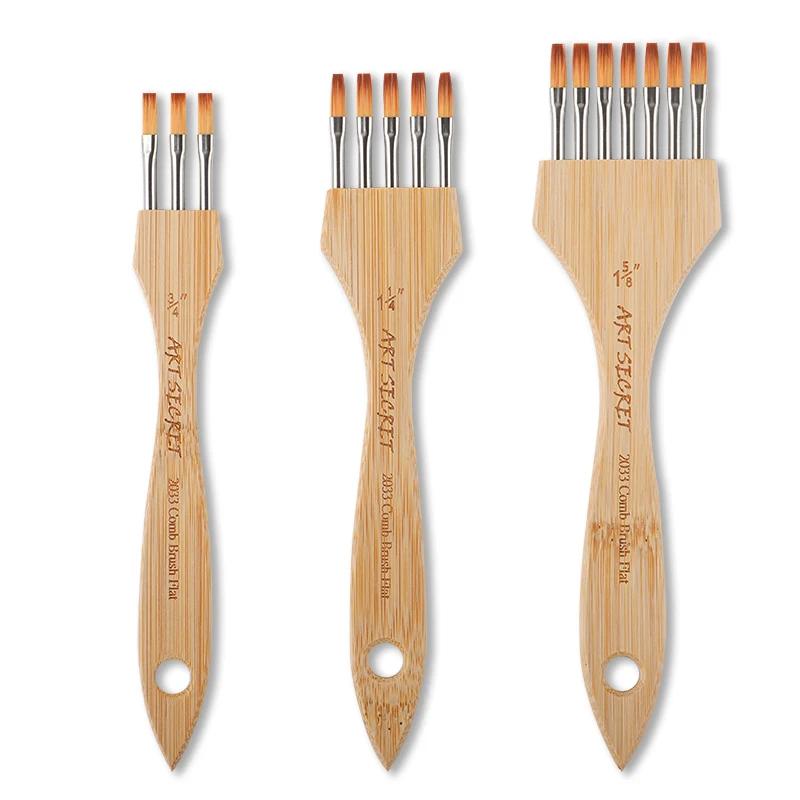 New Wooden Handle Multi Tooth Brush Set, Flat Head, Round Head Artistic Watercolor Acrylic Brush, Multifunctional Painting Brush