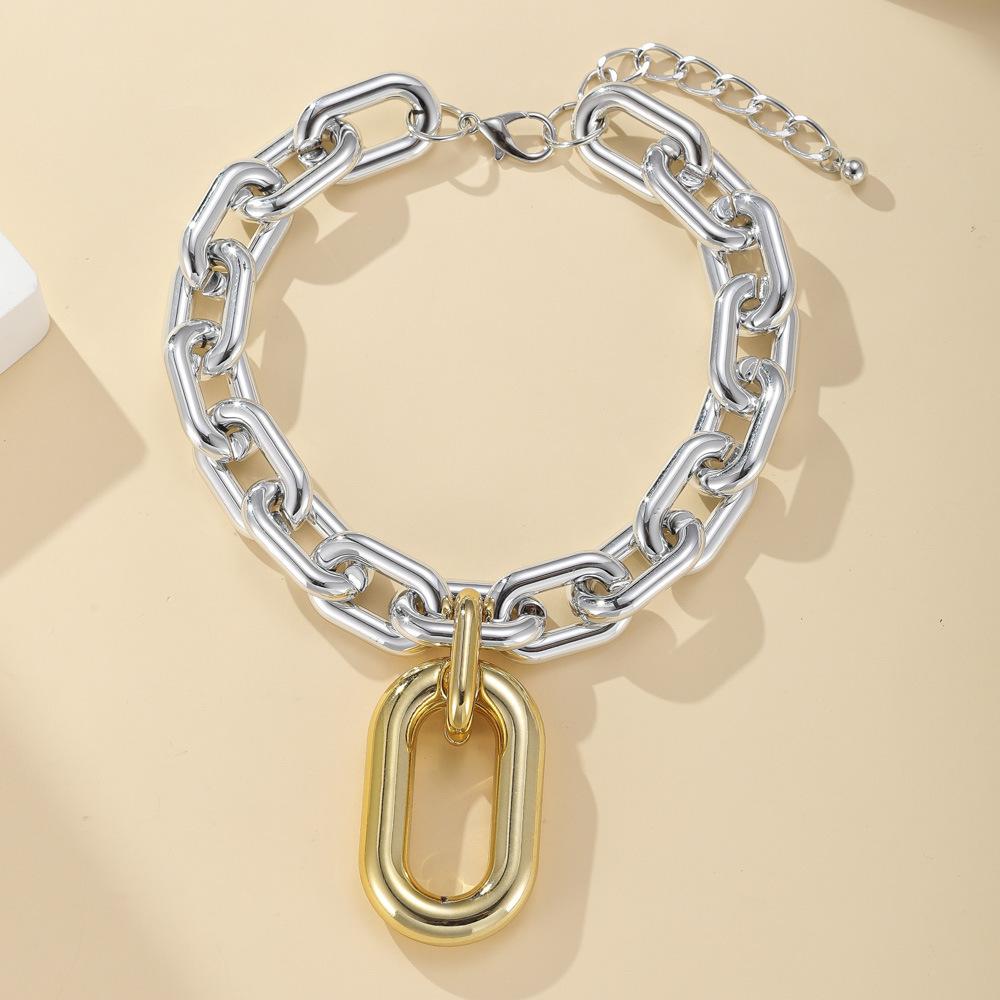 Personalized Aluminum Chain Multi-layer Necklace Amazon Geometric Metal Buckle Clavicle Necklace Women