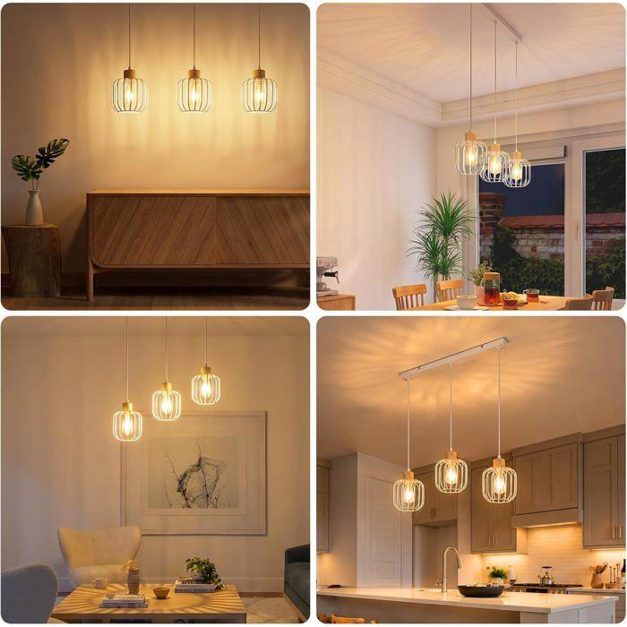 NETTLIFE Lustre à 3 ampoules en bois style moderne culot E27 blanc Convient pour la cuisine le salon et la chambre