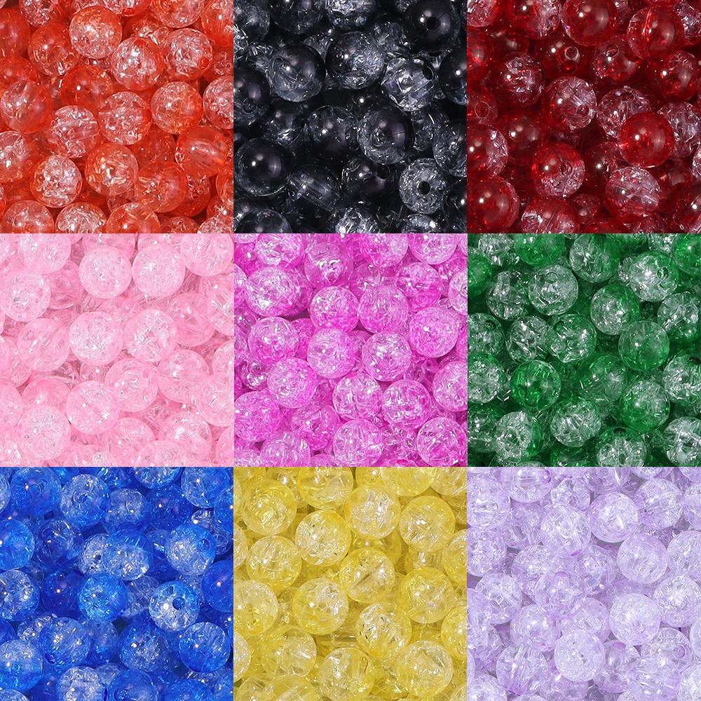 50pcs 8 10mm Acrylic Cracked Crystal Beads Double Color Glass Round Loose Bead For Jewelry Making DIY Bracelet Necklace Earrings