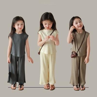 Sommer Mädchen 1-10 Jahre Eisseide Set Baby Locker Ärmellos Tanktop Lange Hose Zweiteiliges Set