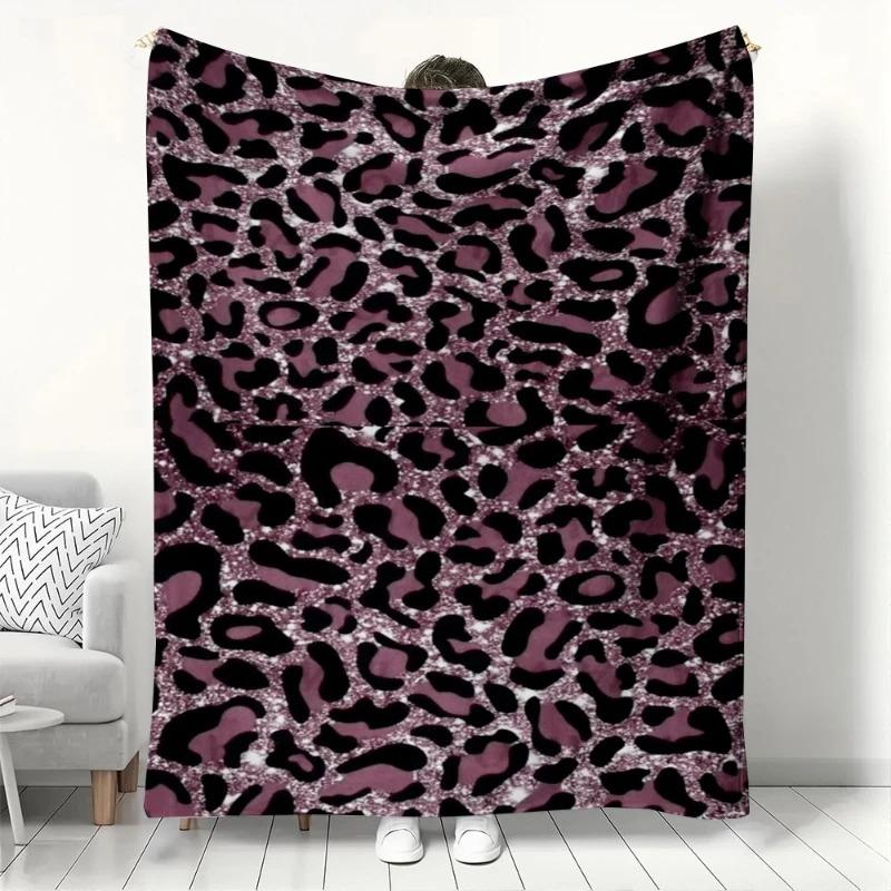 Плед с блестящим фиолетовым леопардовым принтом, мягкий, теплый, уютный, фланелевый плед-бросок для дивана, кресла, кровати, домашний декор, легкий плед 70x100cm