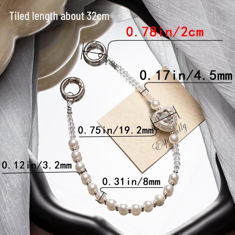 Weißes Herz Perlen Glitzer Handy Handgelenkband Lanyard