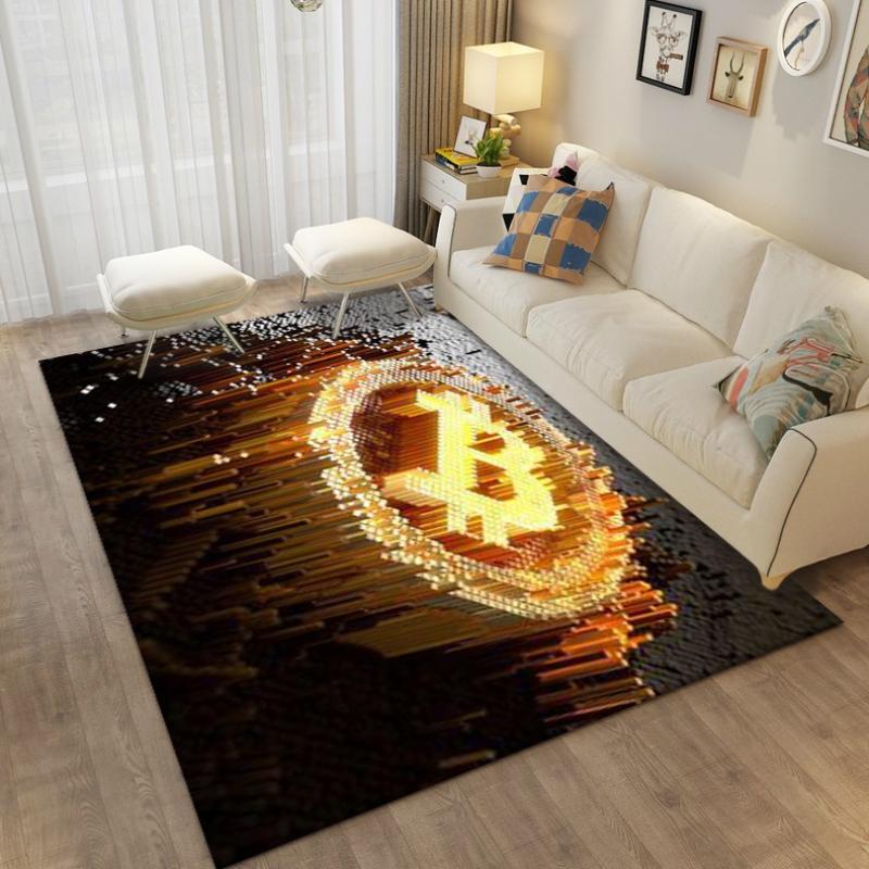 Bitcoin Carpet Bedroom Bedside Decor Rug Bitcoin 3d Floor Mat Large Cartoon Area Rug Living Room Creative Bitcoin Non-slip Mat