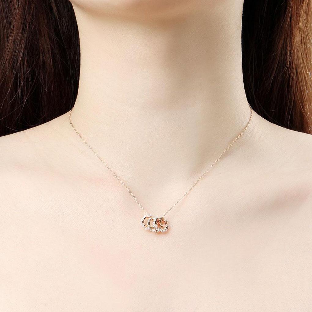 925 Silver Gold Plated Triple Ring Women's Necklace