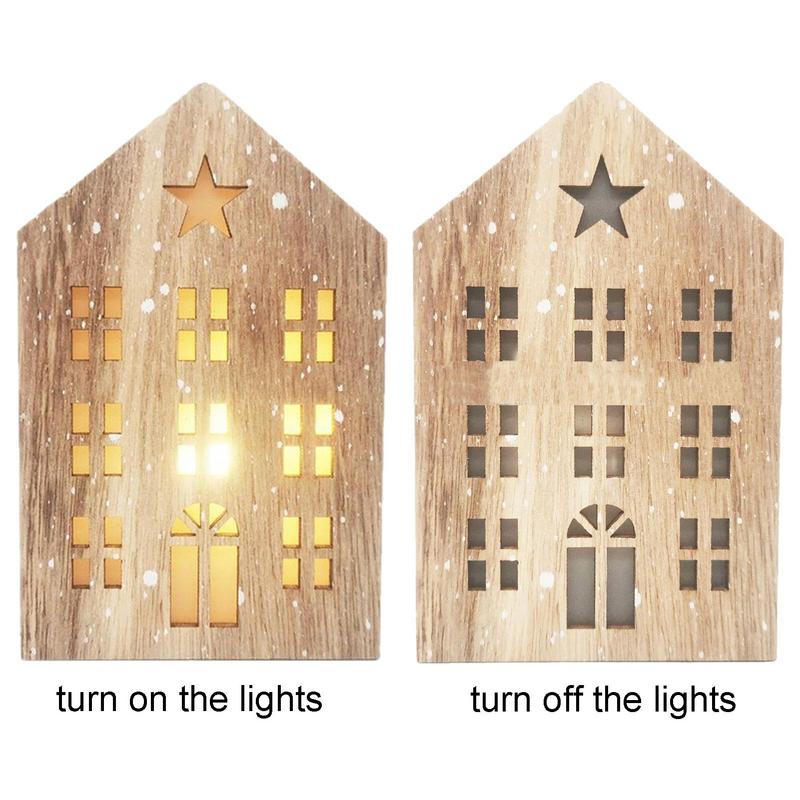 Rustic Style Wooden House Lantern Christmas House Shape Lamp Tabletop Centerpiece Ornament For Christmas New Year Decoration
