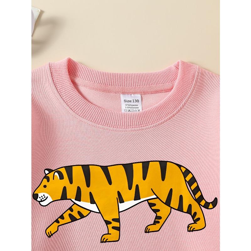 Kids Sweatshirt Crewneck Sweatshirt Tiger Stripes Pattern Print Design Art Machine Washable, Spring And Autumn, Sportswear And Casual Wear