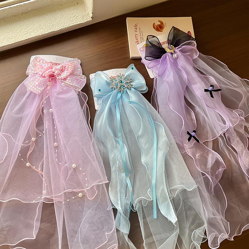 Children'S Veil Super Fairy Ice And Snow Princess Bow Piao Yarn Hair Card Little Girl Birthday Photo Hairpin Girls Hair Accessories