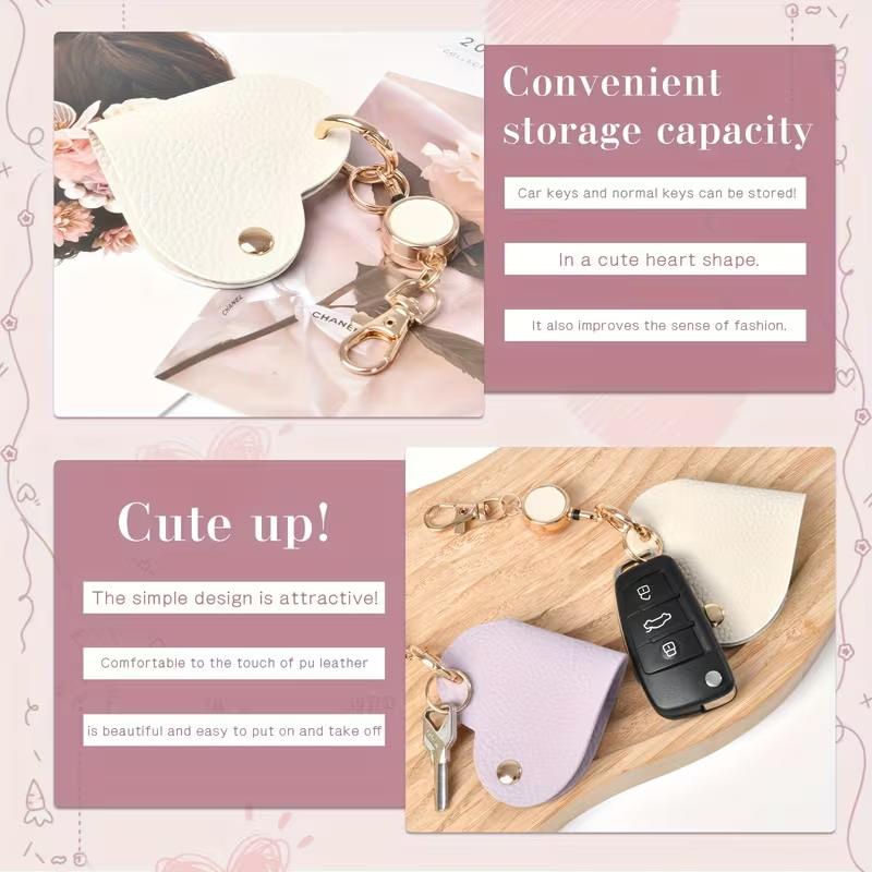 Heart-Shaped Retractable Keychain With Pu Leather Strap & Golden-Tone Alloy Clip