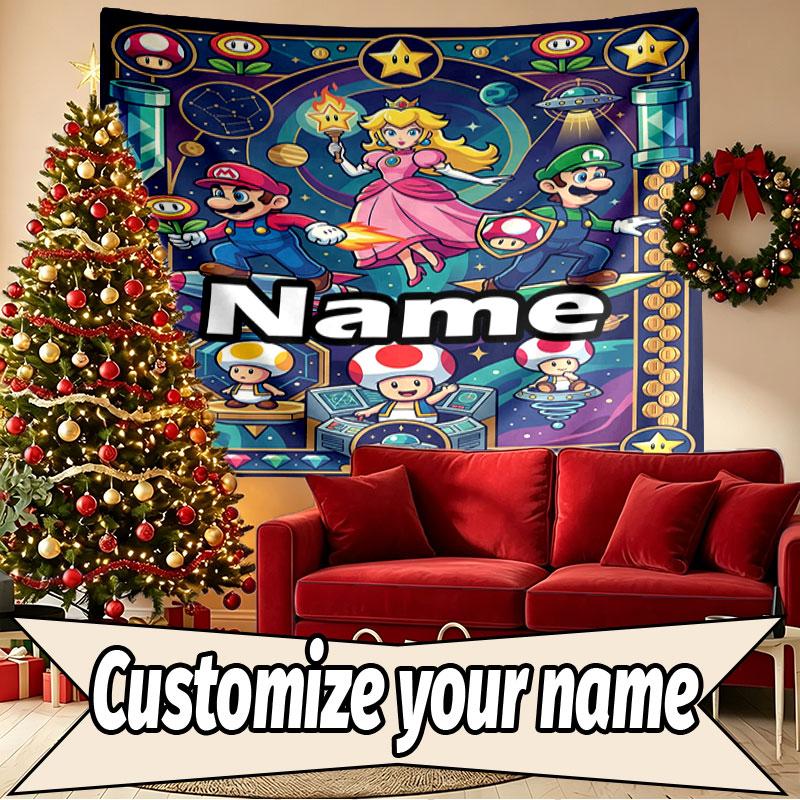 Custom Name Personalized Princess Peach Toadstool Print Tapestry, Wall Art Decor, Bedroom, Dorm, Apartment, LivingRoom, Party Backdrop, Gift for Birth