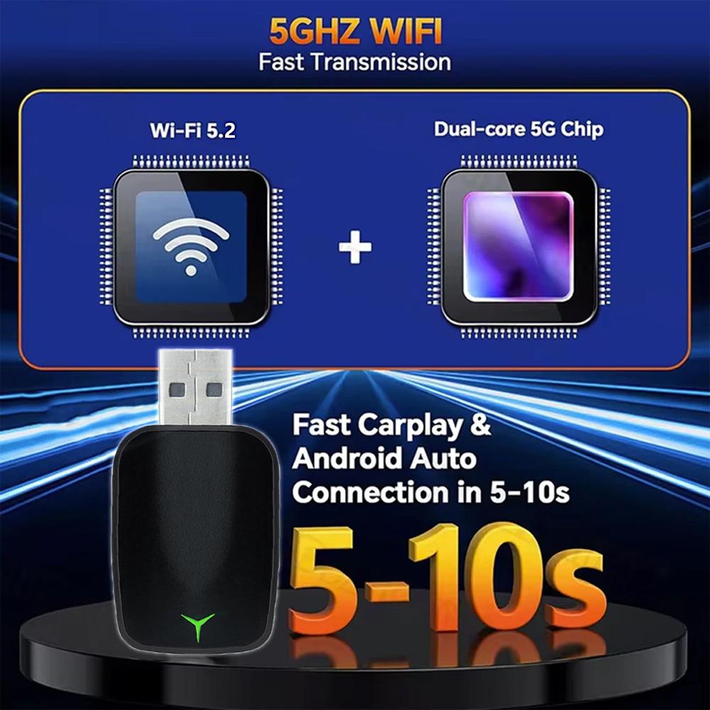 New Wired To Wireless Carplay Android 2 In 1 Automatic Adapter Car Gadget Smart Box Plug and Play 5Ghz Wifi Fast Connection