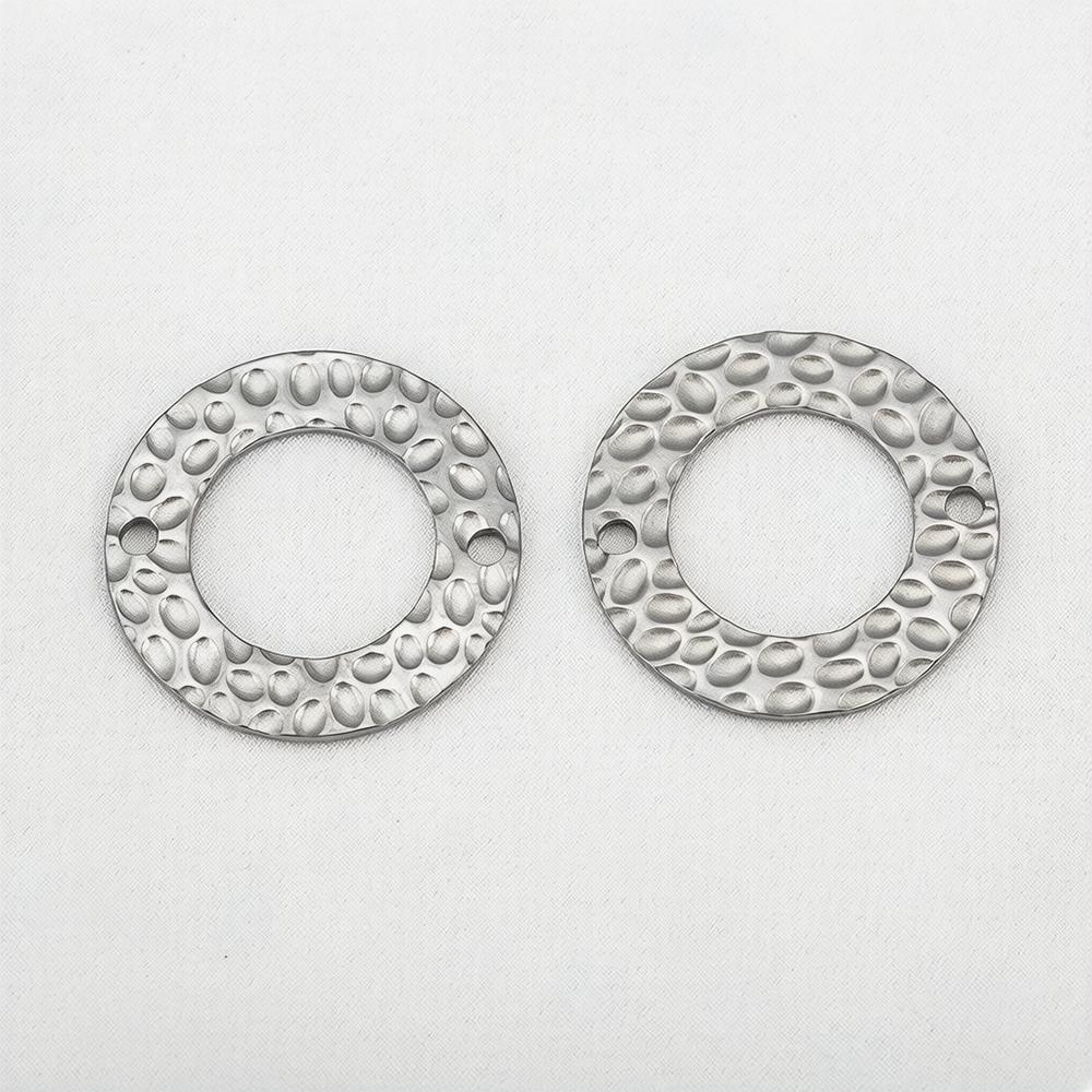 10Pcs Stainless Steel Embossed Pleats Double Hole Circle Charm Pendant Necklace Cabochon Tray Bezel Blank Setting Jewelry Making