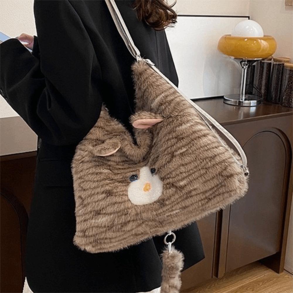 Large Capacity Cat Plush Backpack Animal Cartoon Daypack Casual Furry School Bag  Girls