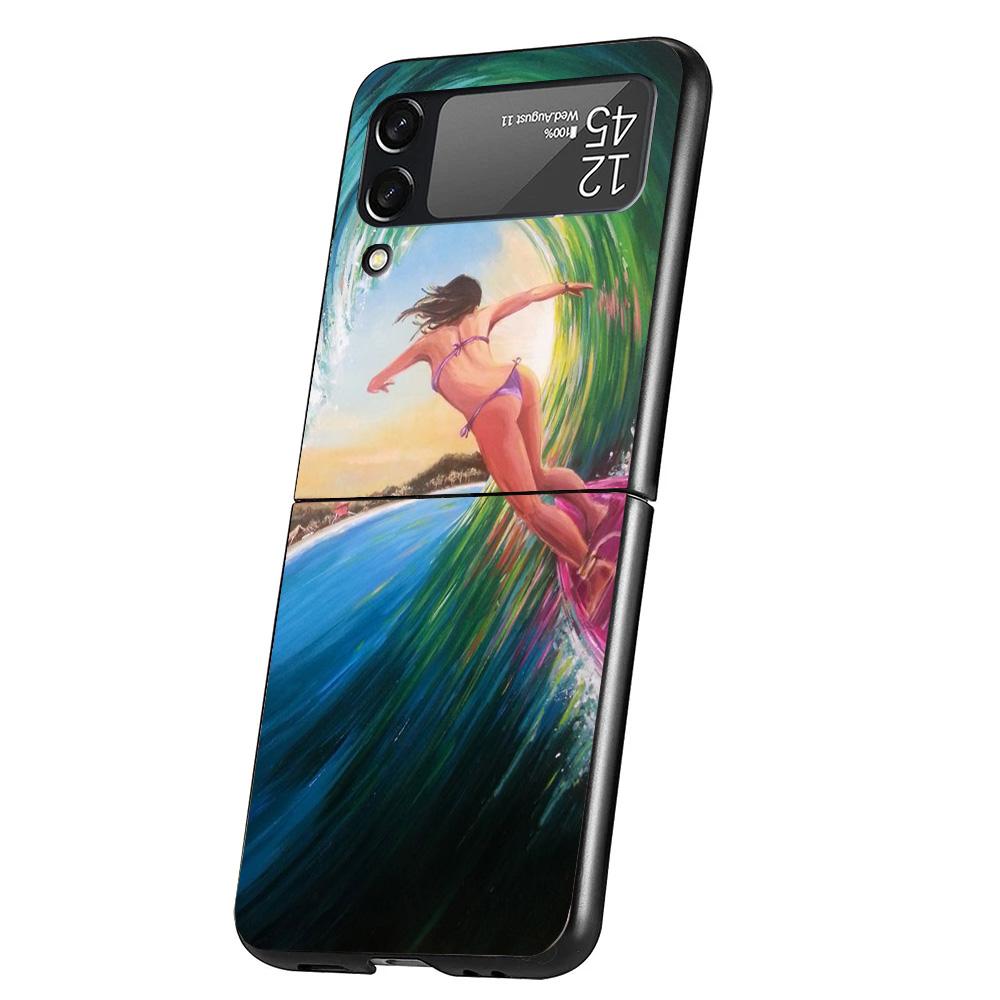Surf Board Aesthetic Cover Phone Case For Samsung Galaxy Z Flip 7 6 5 4 3 5G Flip7 Flip6 Flip5 Flip4 Flip3 Black Fundas Shell Ga