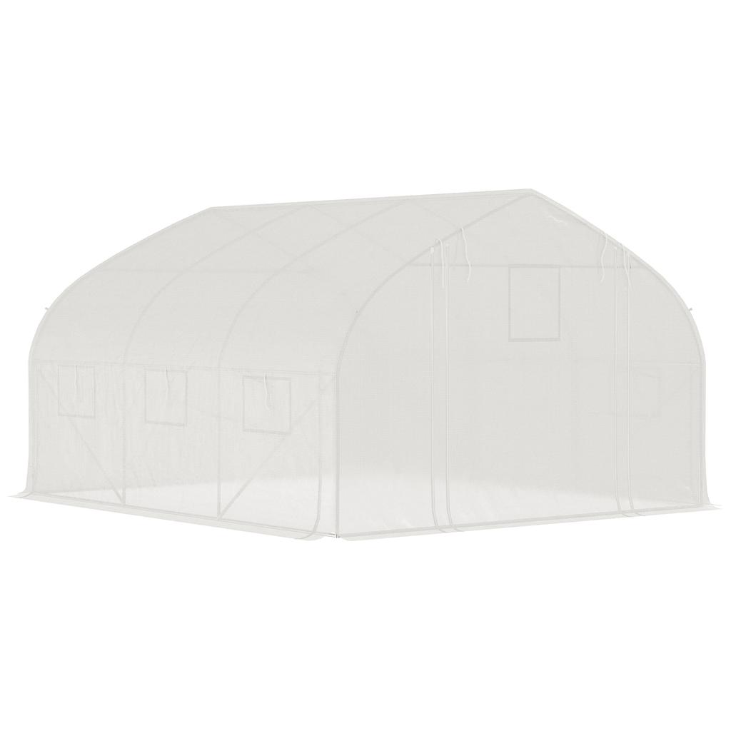 Garden Tunnel Greenhouse 10.4 m² Anti-UV Garden Greenhouse Roll-Up Zipped Door Mesh Windows 350 x 300 x 200 cm White
