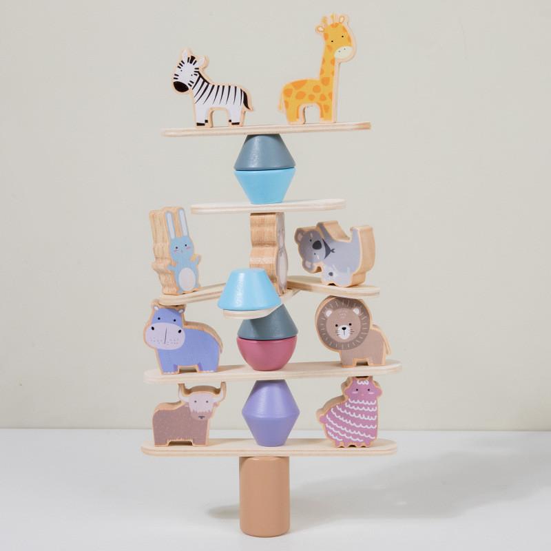 Wooden Animal Balance Toy With Stackable Blocks For Child Development And Parentchild Interaction