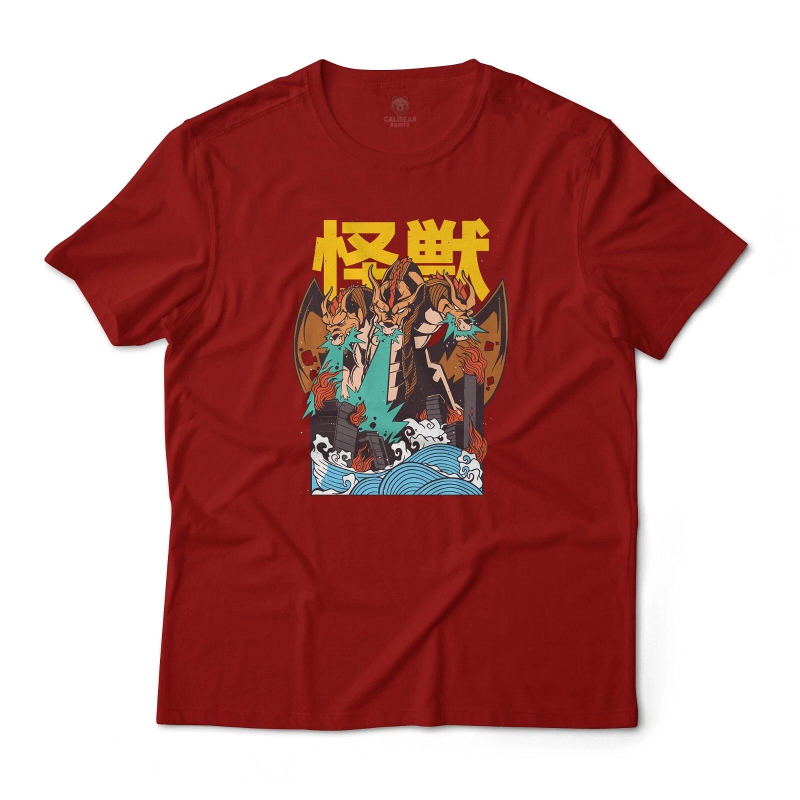 Japanese 3 Headed Dragon Kaiju Aesthetic Graphic T-T-Shirt Unisex 100% Cotton Tee 4XL