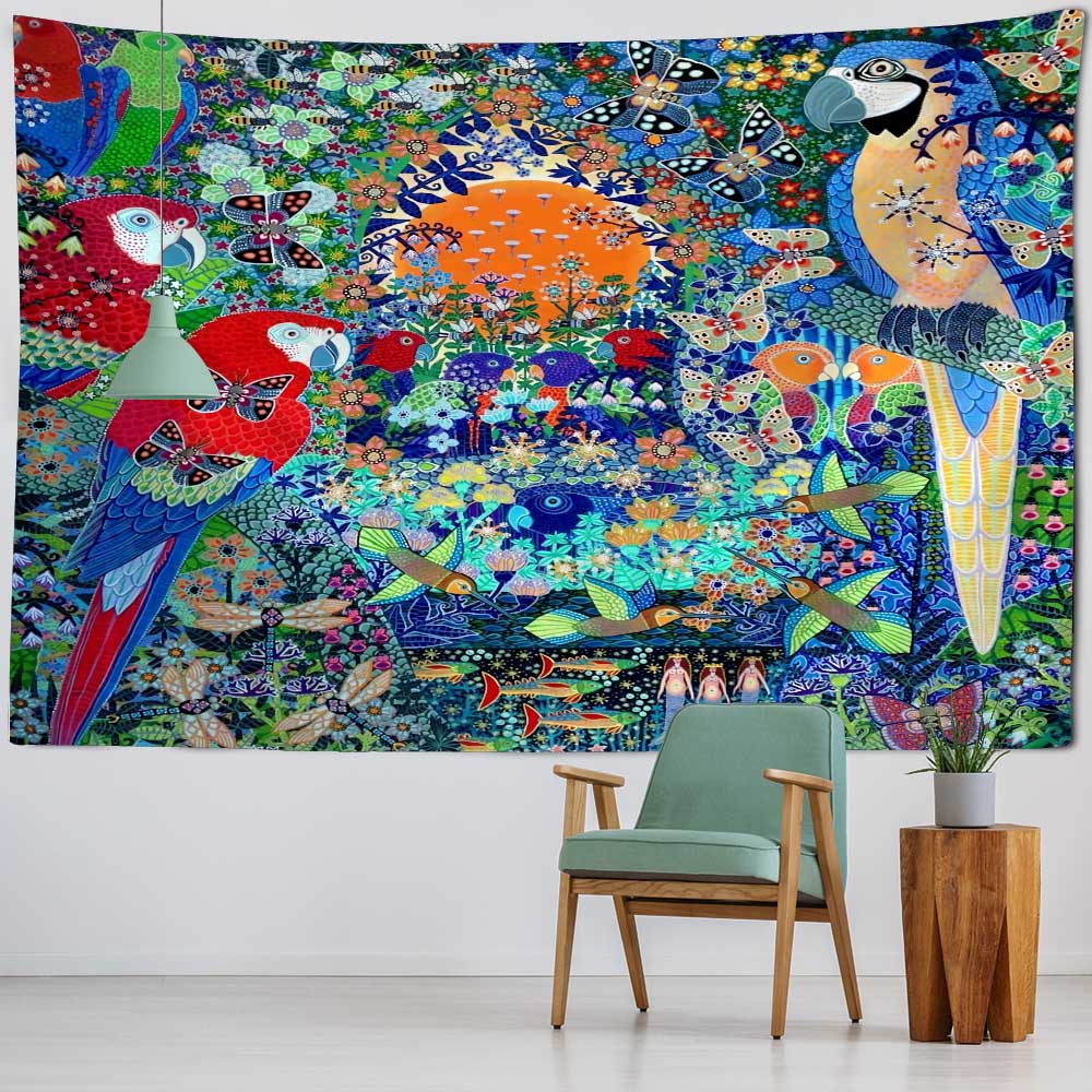 Vintage Art Painting Tapestry Wall Hanging Beach Mat Yoga Mat Sheet Home Decor Plant Animal Art Background Cloth Room Wall Decor