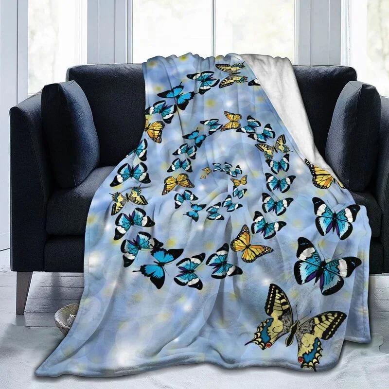 Butterfly Throw Blanket Smooth Lightweight Soft Print Blanket for Travelling Camping Gift Kid Adult Flannel Fleece Blanket Queen