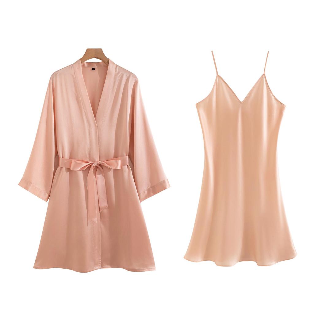 Elegant French Mulberry Silk Camisole & Robe Set for Wedding Morning