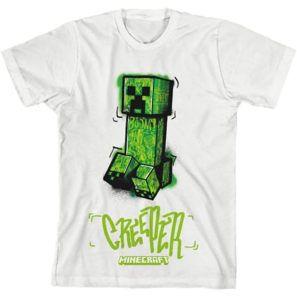T-shirt Bianca per Bambini Minecraft Graffiti Creeper