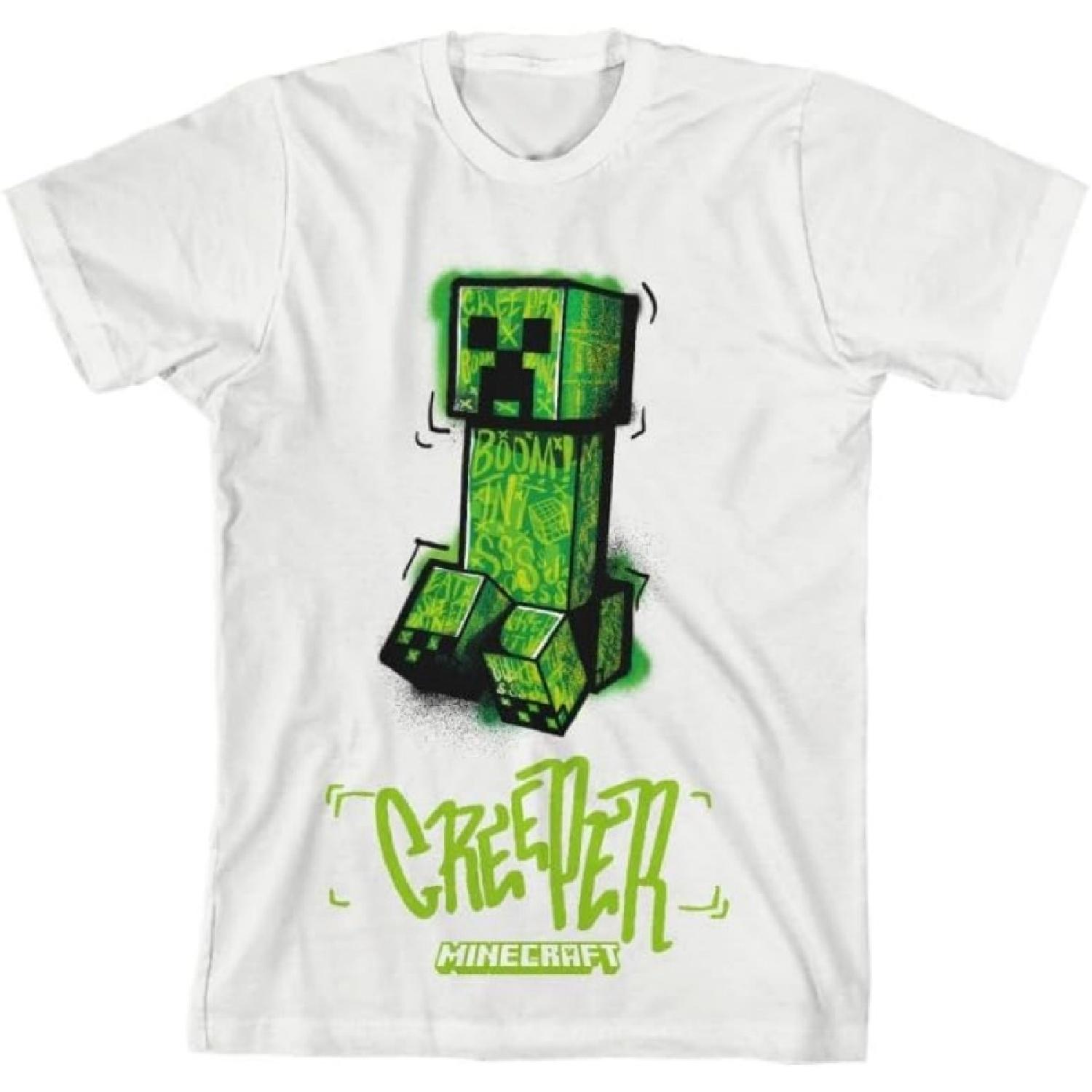 Детская белая футболка Minecraft с граффити Крипером S белый