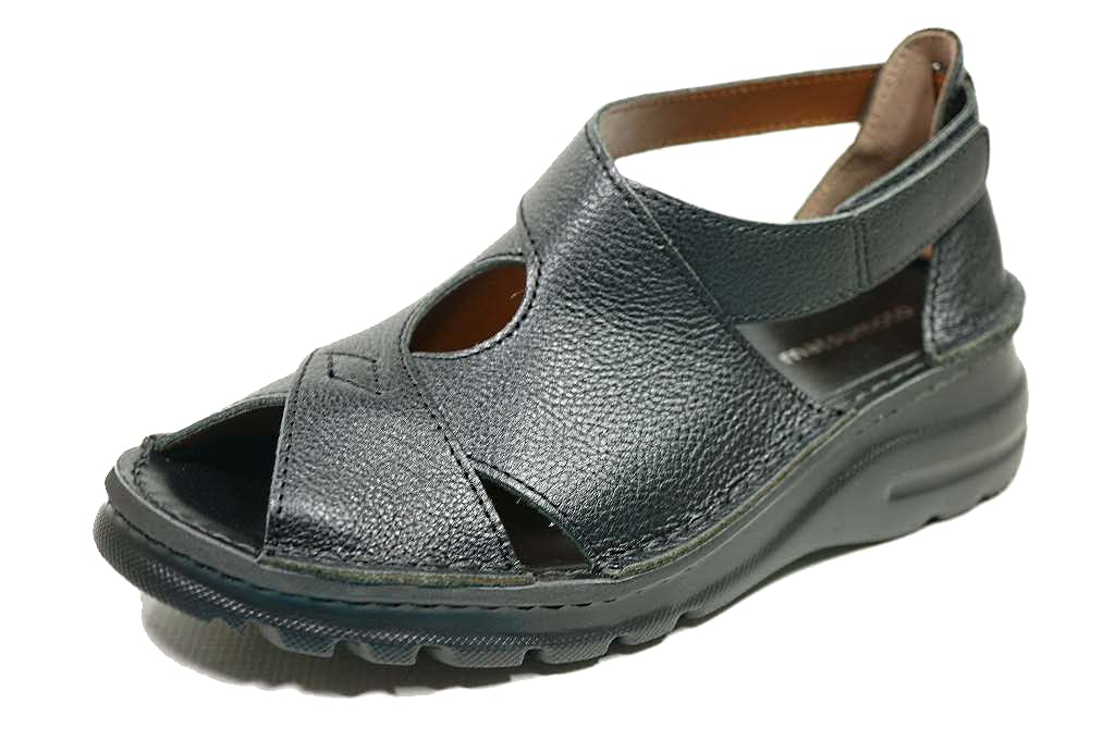 Tlusté pravé se snadno chůzí ne vyrobeno v magickém pásu [Yuriko Matsumoto] Sandály, podešev, kůže, podpatek, bolest, suchý zip, Japonsko, (Černá,