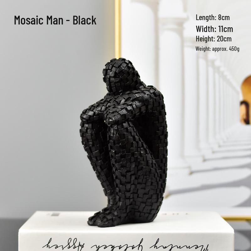 

New Chinese Style Mosaic Figure Resin Sculpture for Living Room Decor чёрный