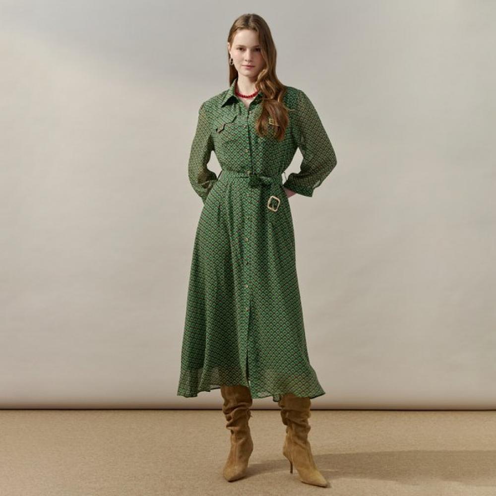 Maxza Geometric Chiffon Belted Shirt Dress Zf07qp001nh