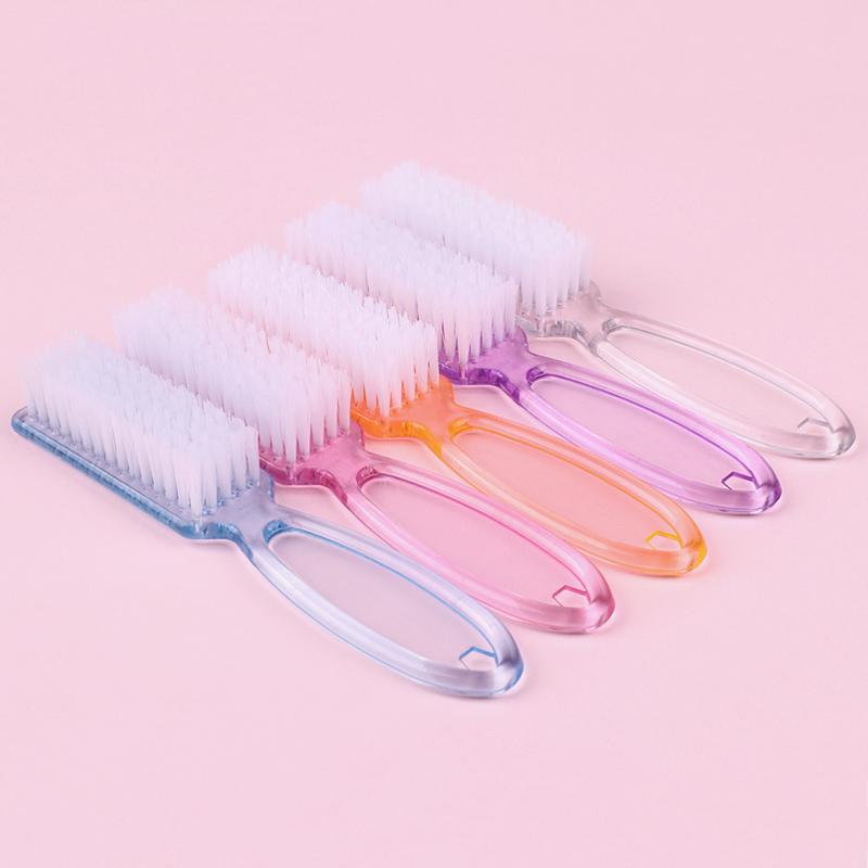 5pcs Transparent Nail Brush Cleaning Brushes Plastic Handle Grip Multifunctional Brush Cleaner Scrubbing Pedicure for Manicure