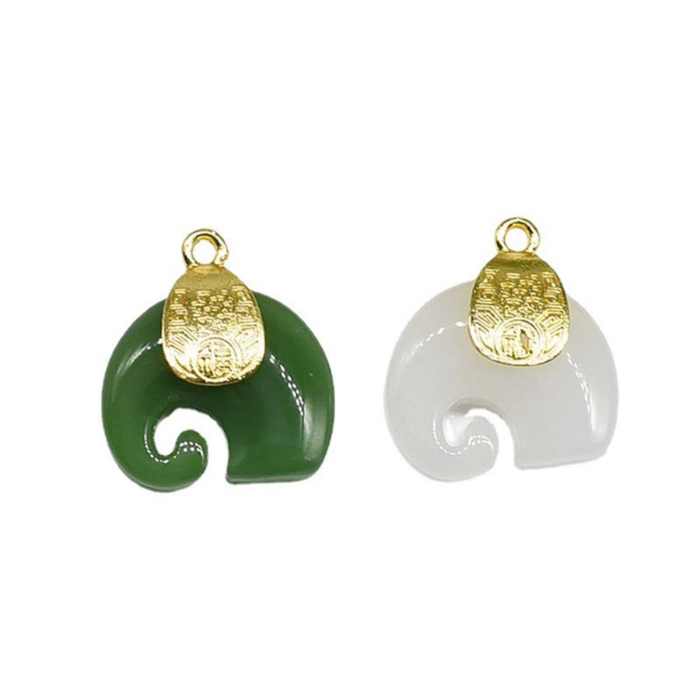 

2Pc Lucky White Jade Elephant Necklace, Gold Plated, Ideal for Good Fortune & Daily Wear