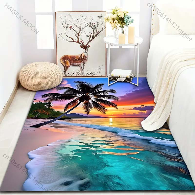 17 Stile Sommer Strand Kokospalmen Druck Teppich für Wohnzimmer Schlafzimmer Sofa Fußmatte Heimdekor Bereichsteppich Rutschfeste Bodenmatte