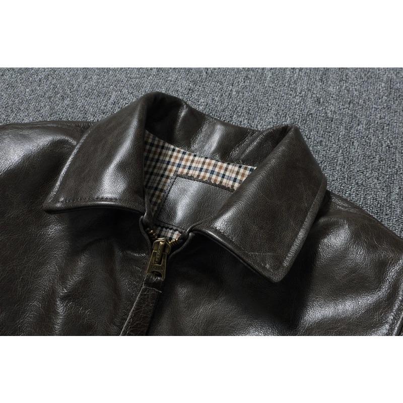Chinese Size Genuine Cow Mens Leather Jacket Men Jackets Slim Gray Brown Stand Collar Jacket For Men Spring Autumn