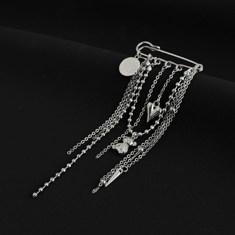 Unique Multi Layer Tassel Chain Brooch for Men Women Punk Personality Jewelry Accessory for Costume Formal Wear