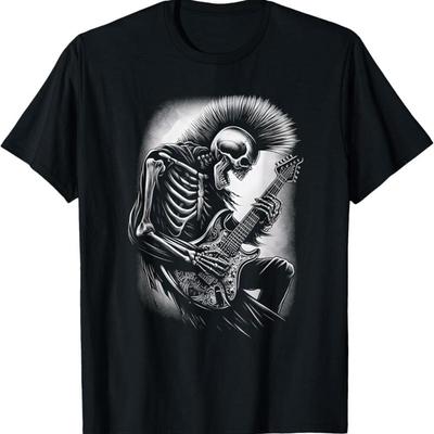 Skeleton Guitarist Halloween Rock Star Shredding T Shirt