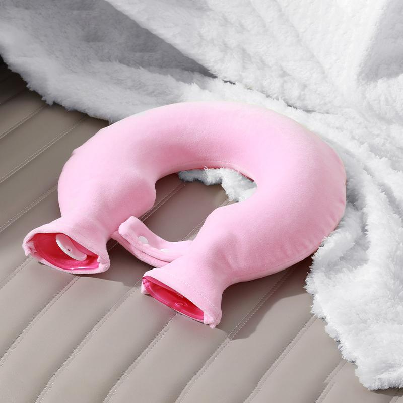 U-Shape Hot Water Neck Bottle 1000Ml Capacity Leak-Proof Warmer With Plush Cover For Women, Home Winter Relaxation & Comfort