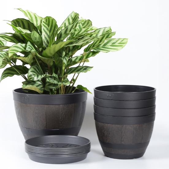 Flowerpot with Built-In Drainage System Rustic Style Garden Container Entryway Decorative Planter Barrel Flowers Herbs Vegetables Small Shrubs Balcony