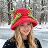 Winter Bucket Hat Cartoon 3D Frog Design Thickened Plush Fisherman Hat Women Outdoor Activity Accessory