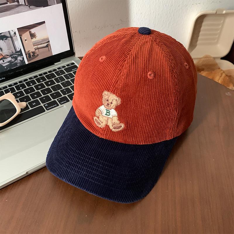 Corduroy Bear Cozy Embroidered Cap For Women In Stylish Colors For Fall Winter
