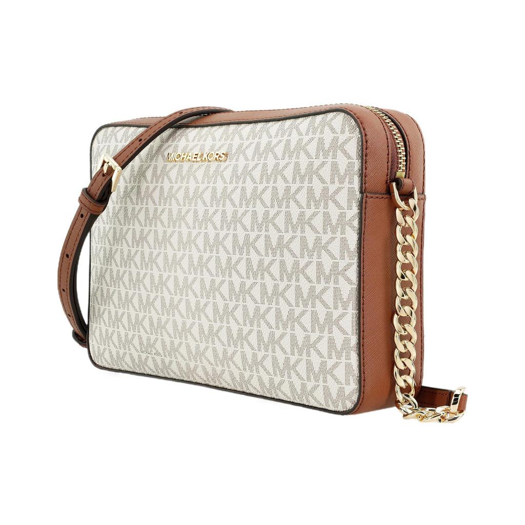 Michael Kors Mk Jet Set Long Vintage Monogram Logo Chain Leather Camera Bag Women Shoulder Bag Vanilla Brown 35F8GTTC3B-VANILLA-ACRN