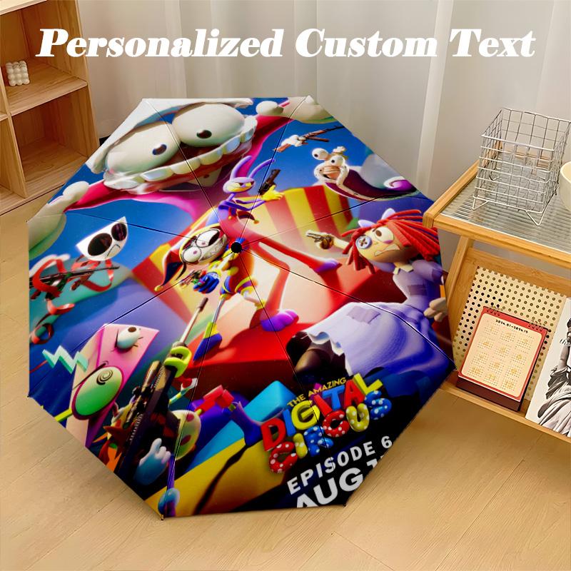 8‑Rib Automatic Umbrella, The Amazing Digital Circus Design Foldable Umbrella for Sun Rain Protection Travel